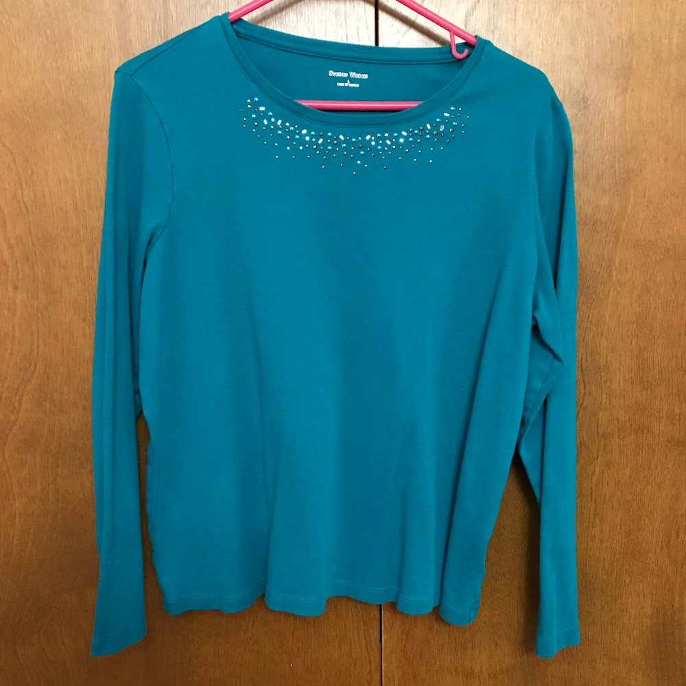 Studio Works Green Beaded Top Long Sleeve